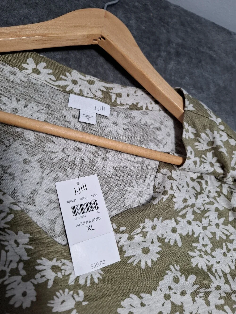J.JILL Womens Olive Green Daisy Floral V-Neck Shirt Top 3/4 Sleeve XL NWT Ladies - Picture 12 of 12